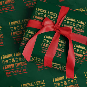 Funny BBQ Beer Lovers Wrapping Paper Roll I Drink I Grill And I Know Things Bbq Barbecue Beer TS10 Green Print Your Wear