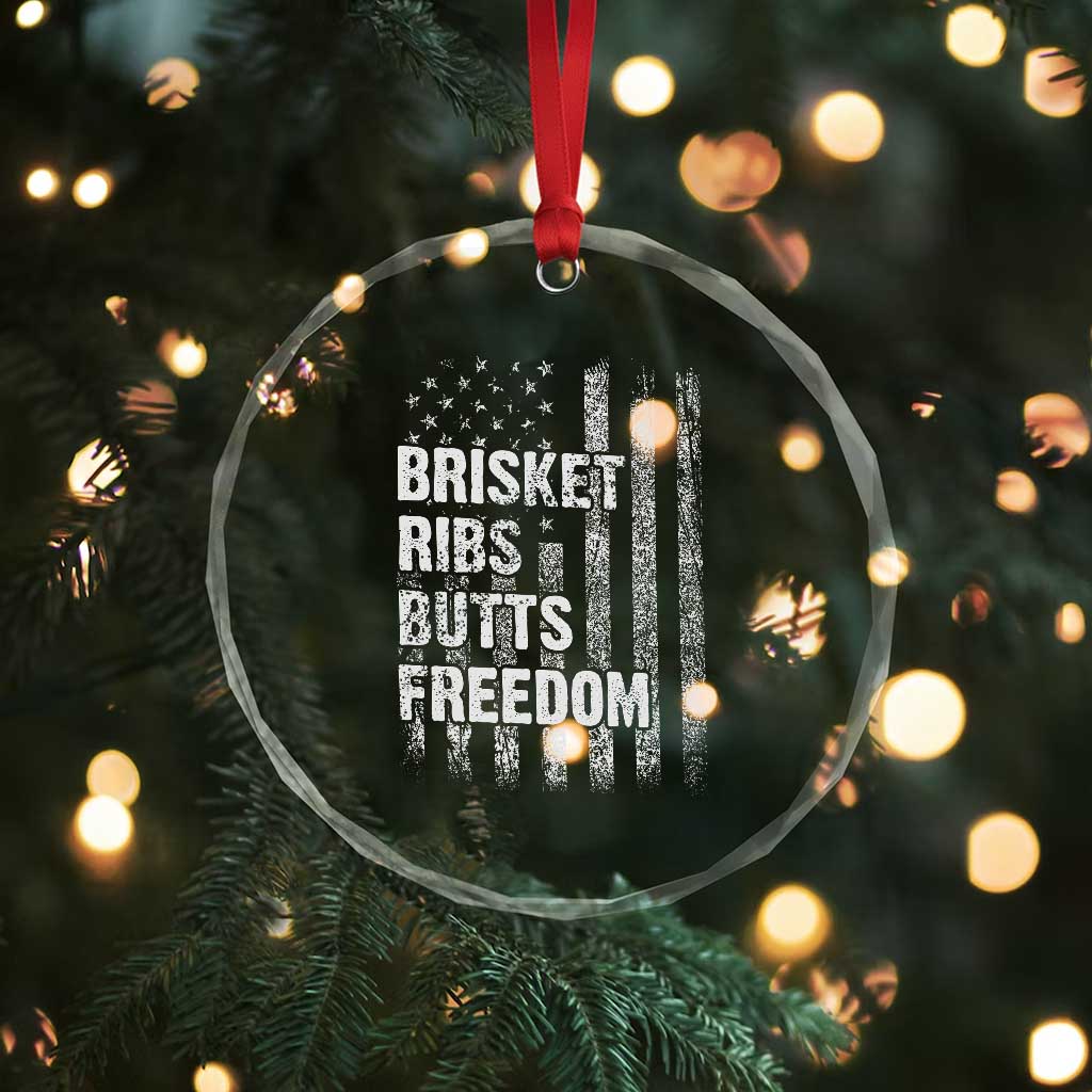 Funny BBQ Brisket Ribs Butts Freedom Crystal Glass Ornament 4th Of July Meat Smoking American Flag - Print Your Wear