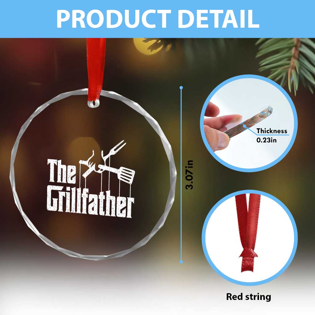 Funny BBQ Grilling Crystal Glass Ornament The Grillfather Vintage Father's Day - Print Your Wear