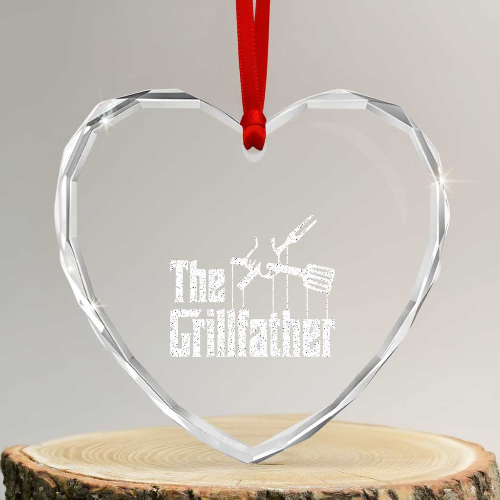 Funny BBQ Grilling Heart Crystal Glass Ornament The Grillfather Vintage Father's Day - Print Your Wear