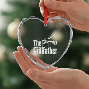 Funny BBQ Grilling Heart Crystal Glass Ornament The Grillfather Vintage Father's Day - Print Your Wear