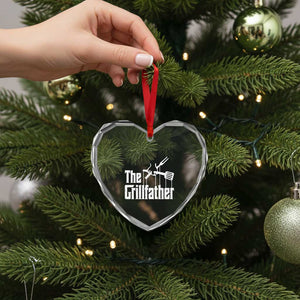 Funny BBQ Grilling Heart Crystal Glass Ornament The Grillfather Vintage Father's Day - Print Your Wear