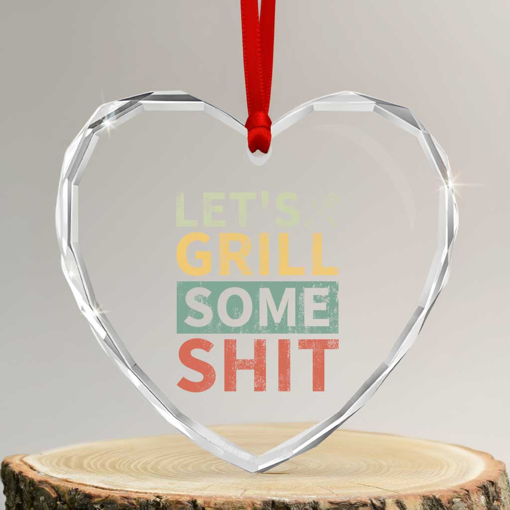 Funny BBQ Grilling Let's Grill Some Shit Heart Crystal Glass Ornament Retro Vintage Barbecue Father's Day - Print Your Wear