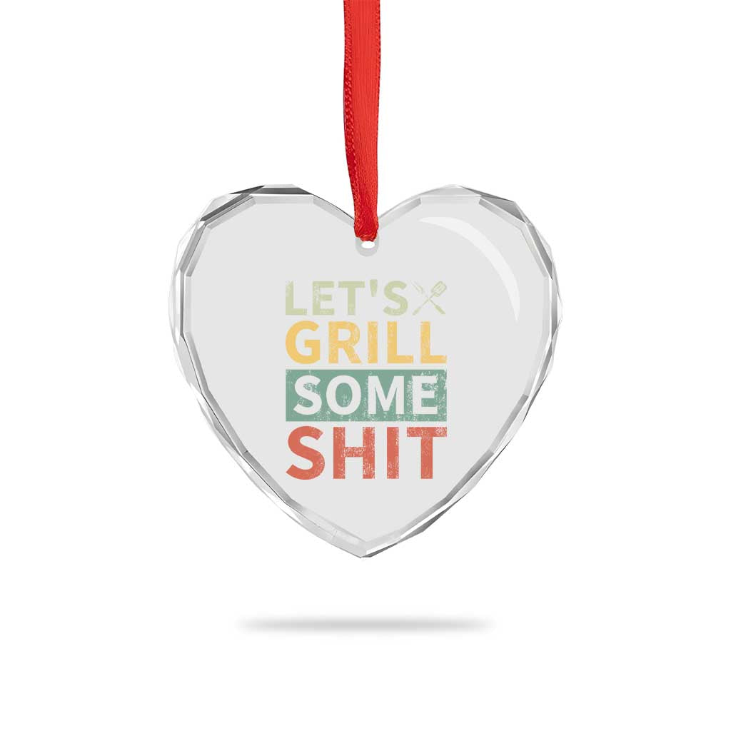 Funny BBQ Grilling Let's Grill Some Shit Heart Crystal Glass Ornament Retro Vintage Barbecue Father's Day - Print Your Wear