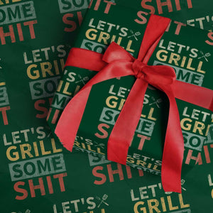 Funny BBQ Grilling Let's Grill Some Shit Wrapping Paper Roll Retro Vintage Barbecue Father's Day TS11 Green Print Your Wear