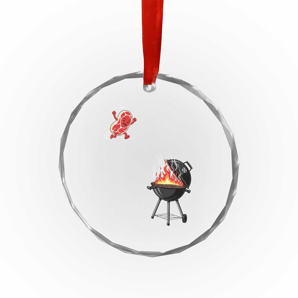 Funny BBQ Steak Meme Cute Meat Jumping Into Grill Crystal Glass Ornament TS11 Print Your Wear