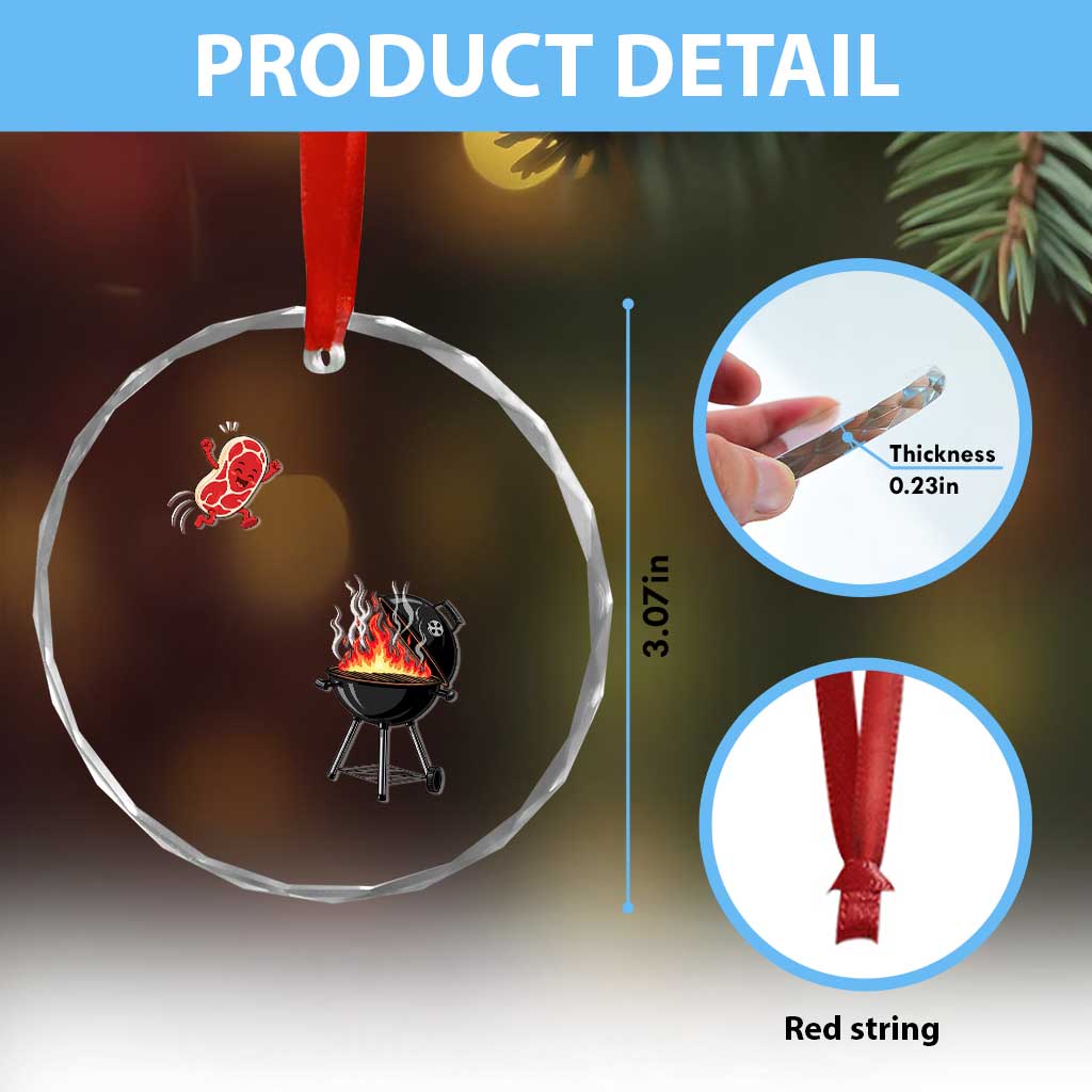 Funny BBQ Steak Meme Cute Meat Jumping Into Grill Crystal Glass Ornament TS11 Print Your Wear