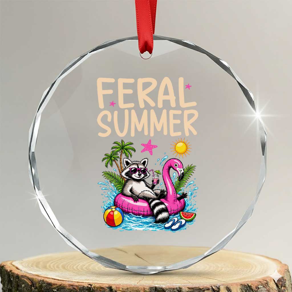 Funny Beach Raccoon Crystal Glass Ornament Feral Summer Vacation Gift TS14 Transparent Glass 3'' Circle Print Your Wear