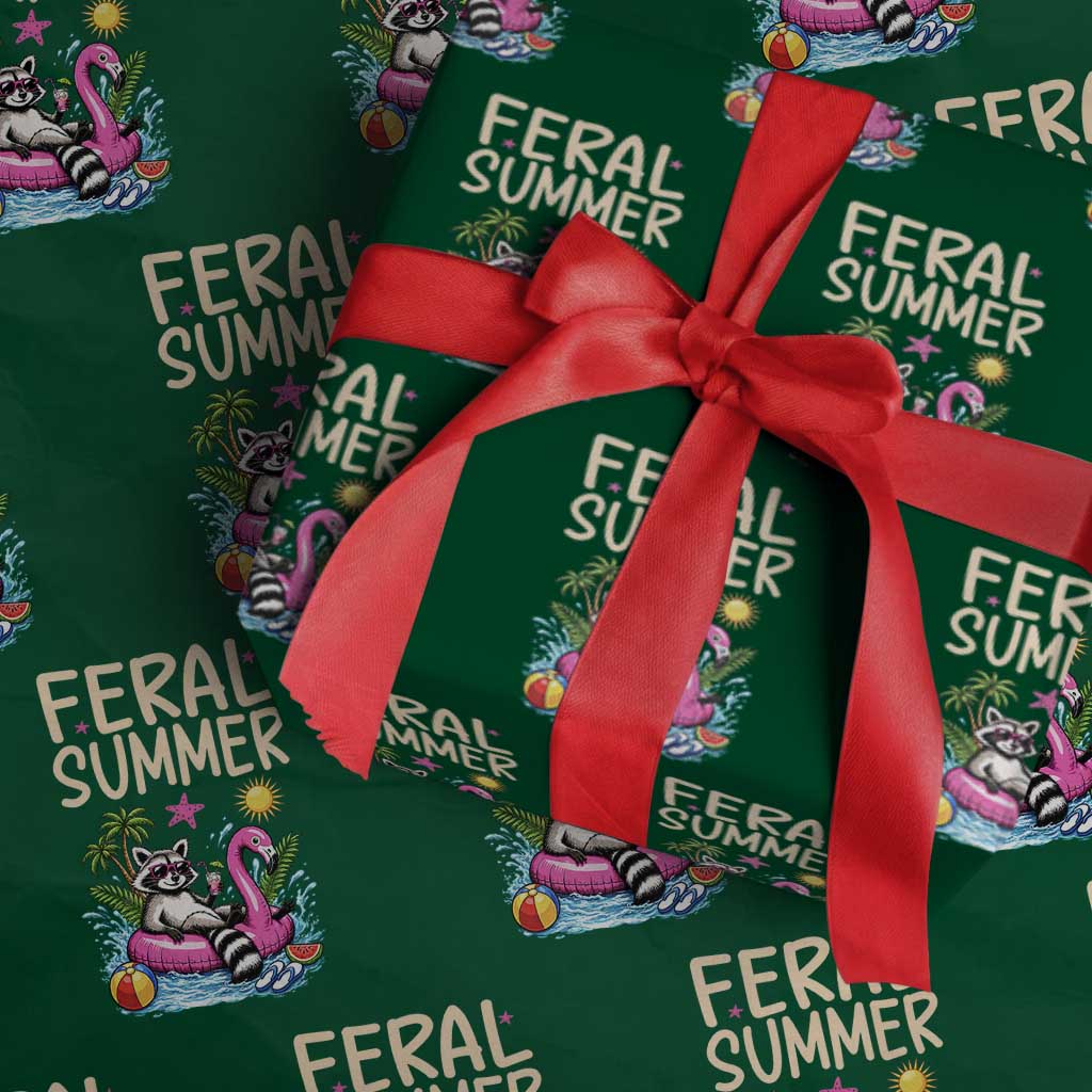 Funny Beach Raccoon Wrapping Paper Roll Feral Summer Vacation Gift TS14 Green Print Your Wear