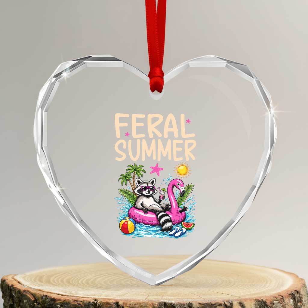 Funny Beach Raccoon Heart Crystal Glass Ornament Feral Summer Vacation Gift TS14 Transparent Glass 3'' Heart Print Your Wear