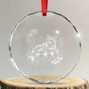 Funny Beach Vacation Trash Panda Crystal Glass Ornament Summer Raccoon Graphic