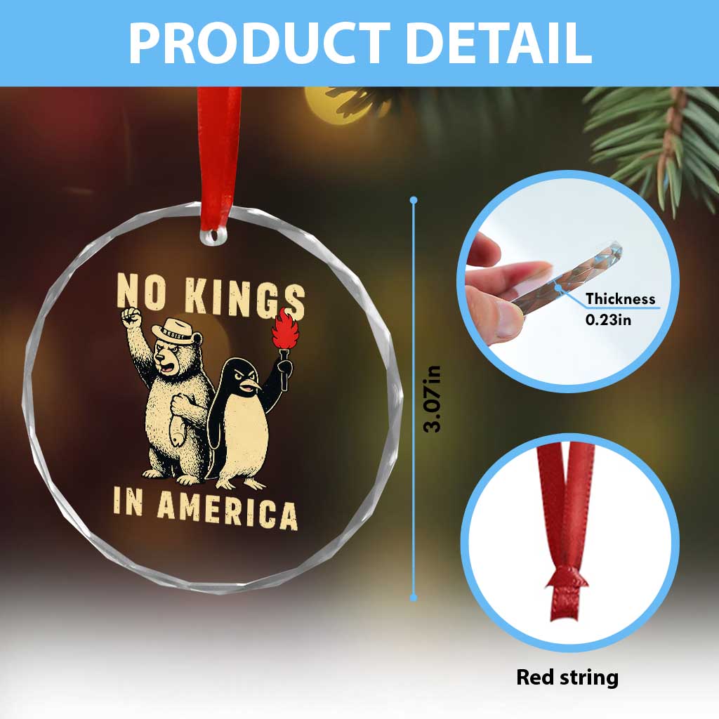 Funny Bear And Penguin Protest Crystal Glass Ornament No Kings In America TS12 Print Your Wear