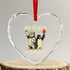 Funny Bear And Penguin Protest Heart Crystal Glass Ornament No Kings In America TS12 Transparent Glass 3'' Heart Print Your Wear