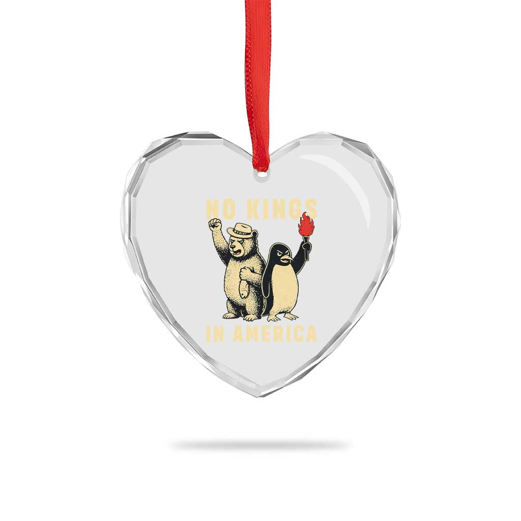 Funny Bear And Penguin Protest Heart Crystal Glass Ornament No Kings In America TS12 Print Your Wear