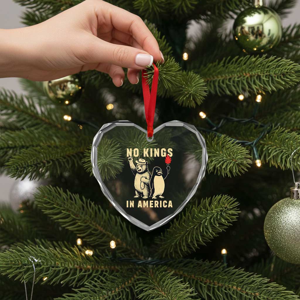 Funny Bear And Penguin Protest Heart Crystal Glass Ornament No Kings In America TS12 Print Your Wear