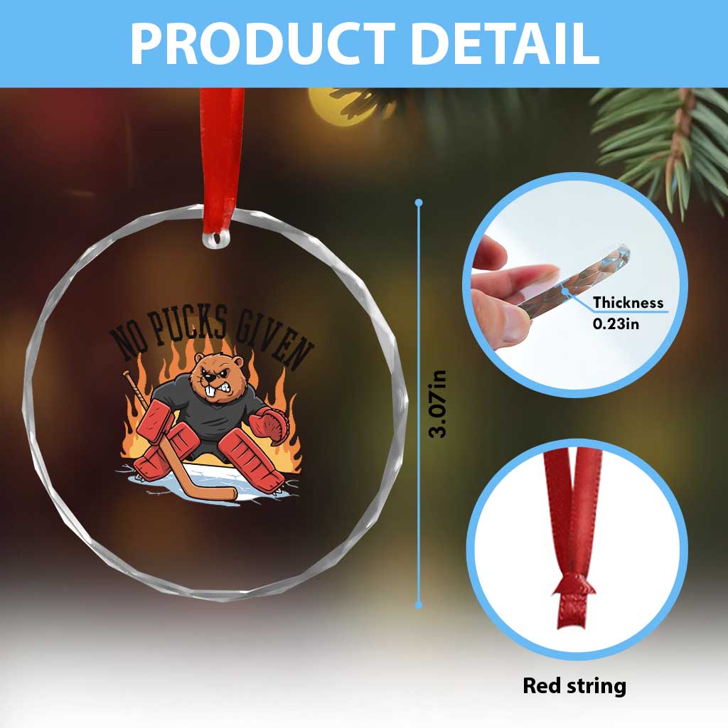 Funny Beaver Ice Hockey Goalie Gift Crystal Glass Ornament No Pucks Given TS12 Print Your Wear