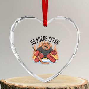 Funny Beaver Ice Hockey Goalie Gift Heart Crystal Glass Ornament No Pucks Given TS12 Transparent Glass 3'' Heart Print Your Wear