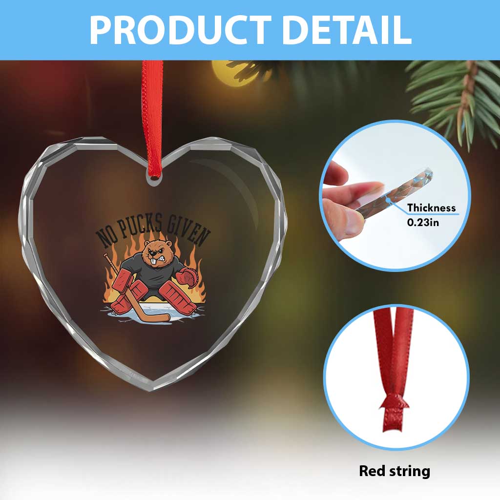 Funny Beaver Ice Hockey Goalie Gift Heart Crystal Glass Ornament No Pucks Given TS12 Print Your Wear