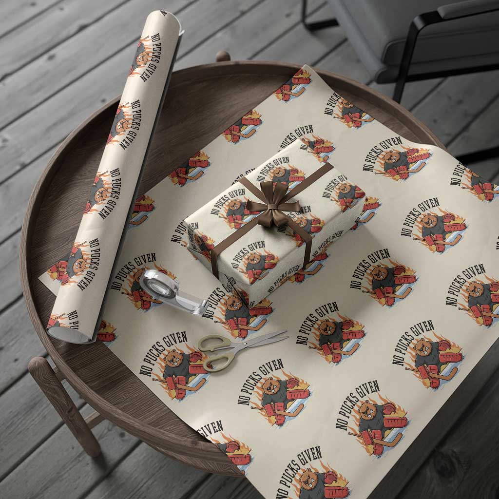 Funny Beaver Ice Hockey Goalie Gift Wrapping Paper Roll No Pucks Given TS12 Beige Print Your Wear