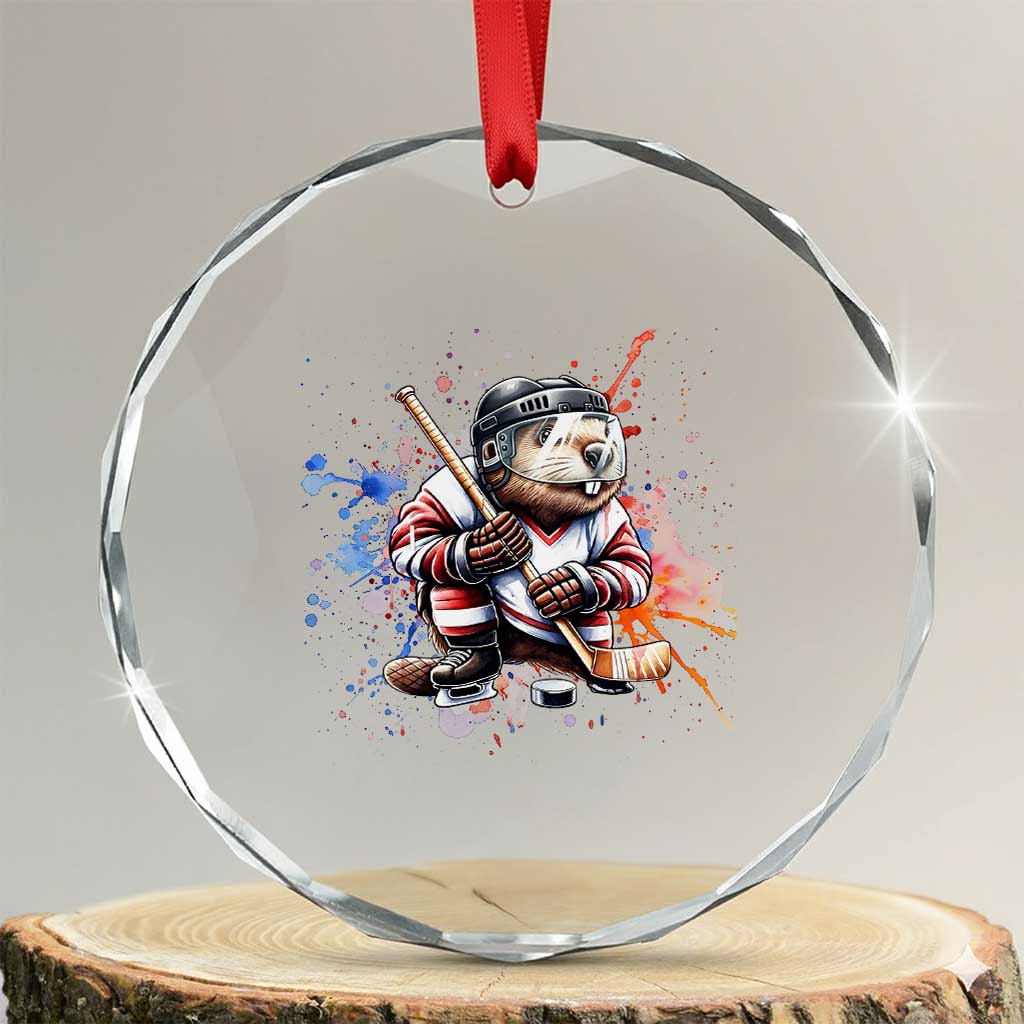 Funny Beaver Playing Ice Hockey Crystal Glass Ornament Winter Sports Gift TS12 Transparent Glass 3'' Circle Print Your Wear