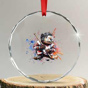 Funny Beaver Playing Ice Hockey Crystal Glass Ornament Winter Sports Gift TS12 Transparent Glass 3'' Circle Print Your Wear