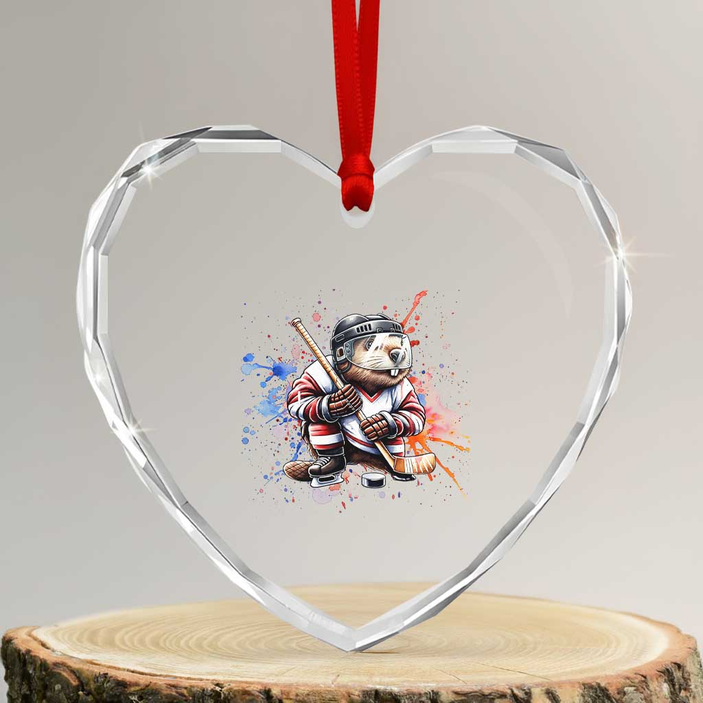 Funny Beaver Playing Ice Hockey Heart Crystal Glass Ornament Winter Sports Gift TS12 Transparent Glass 3'' Heart Print Your Wear