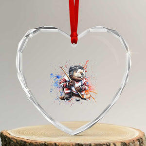 Funny Beaver Playing Ice Hockey Heart Crystal Glass Ornament Winter Sports Gift TS12 Transparent Glass 3'' Heart Print Your Wear
