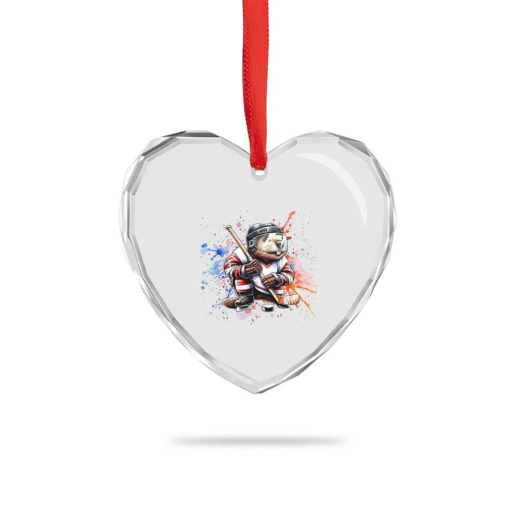 Funny Beaver Playing Ice Hockey Heart Crystal Glass Ornament Winter Sports Gift TS12 Print Your Wear