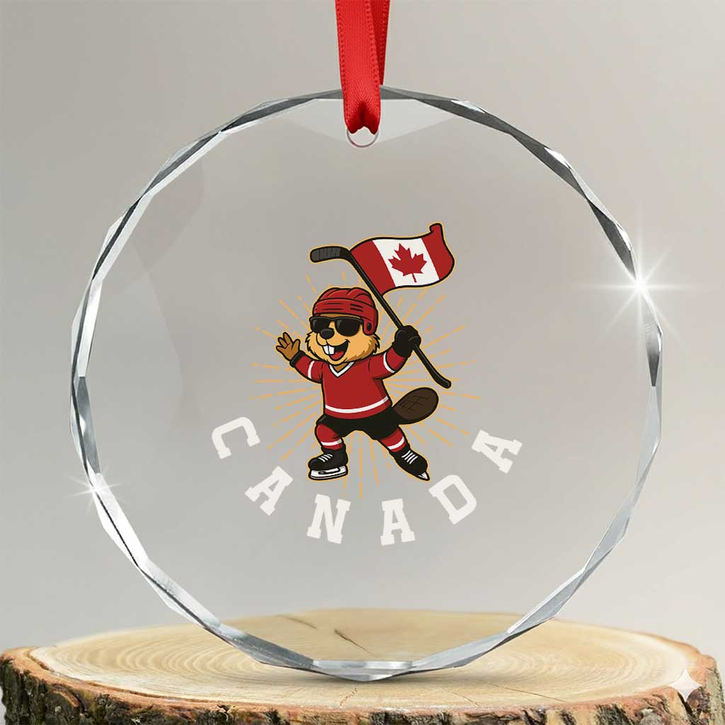 Funny Beaver Playing Ice Hockey With Canada Flag Gift Crystal Glass Ornament TS12 Transparent Glass 3'' Circle Print Your Wear