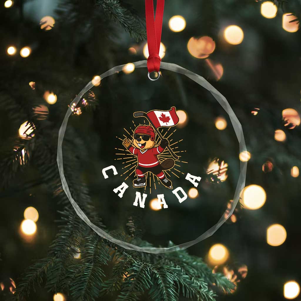 Funny Beaver Playing Ice Hockey With Canada Flag Gift Crystal Glass Ornament TS12 Print Your Wear
