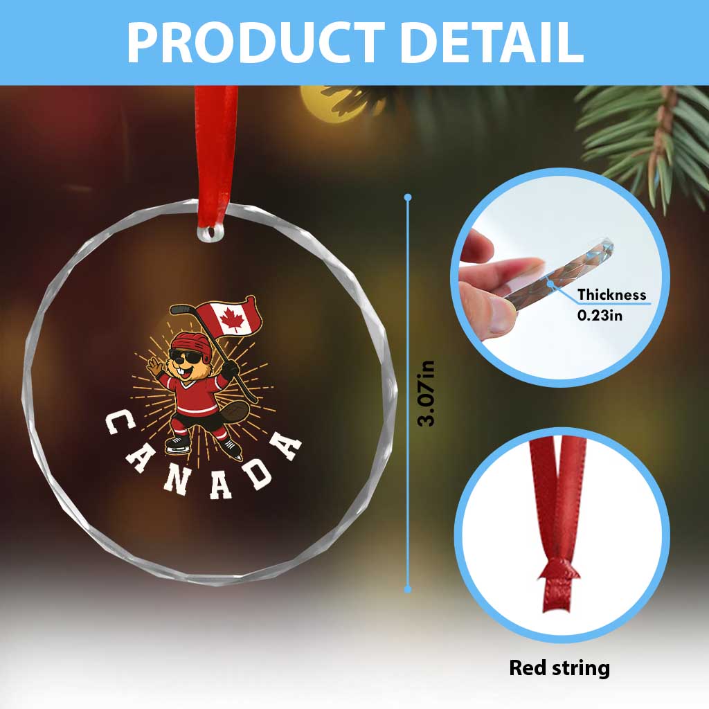 Funny Beaver Playing Ice Hockey With Canada Flag Gift Crystal Glass Ornament TS12 Print Your Wear