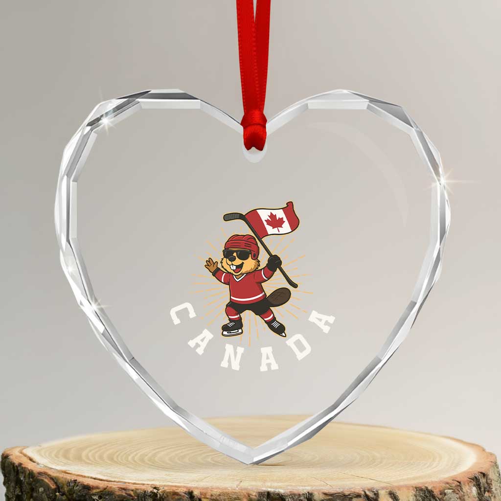 Funny Beaver Playing Ice Hockey With Canada Flag Gift Heart Crystal Glass Ornament TS12 Transparent Glass 3'' Heart Print Your Wear