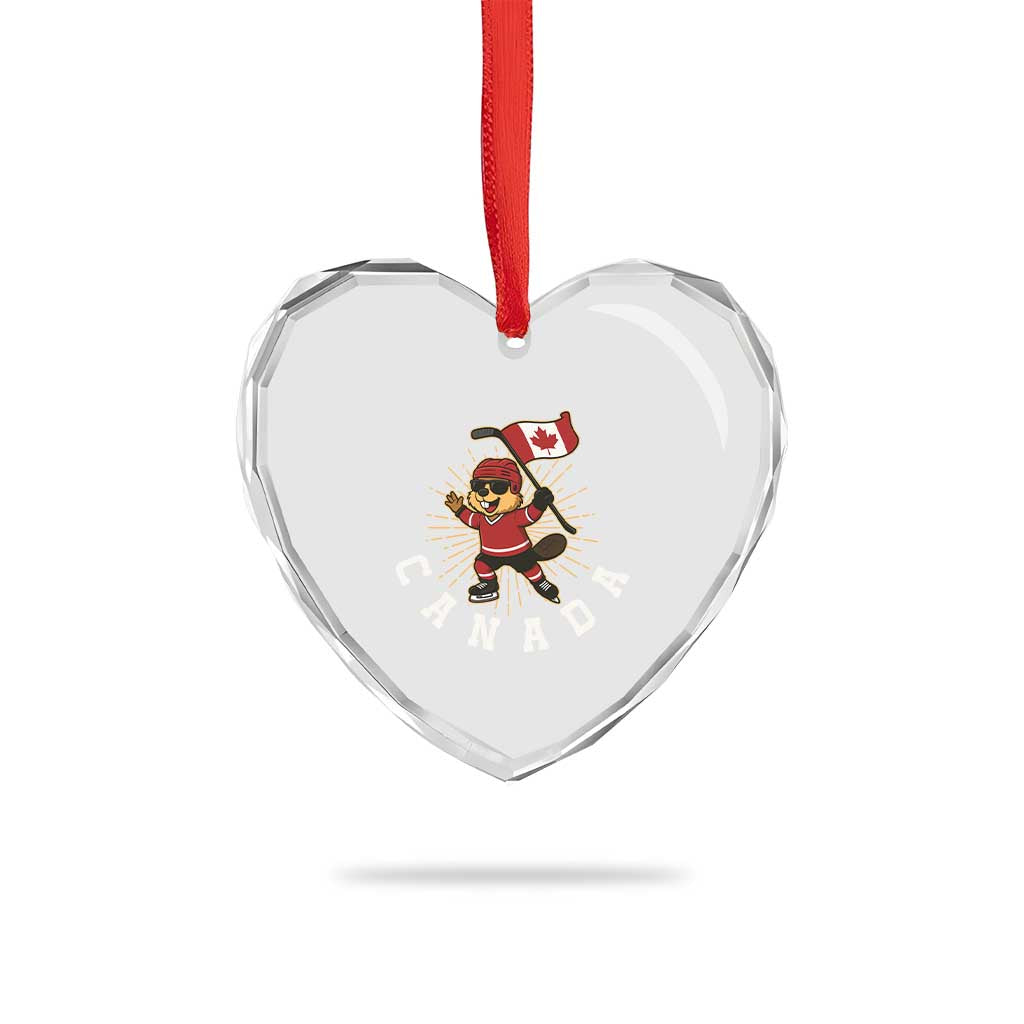Funny Beaver Playing Ice Hockey With Canada Flag Gift Heart Crystal Glass Ornament TS12 Print Your Wear