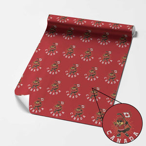Funny Beaver Playing Ice Hockey With Canada Flag Gift Wrapping Paper Roll TS12 Red Print Your Wear
