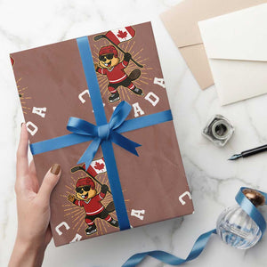 Funny Beaver Playing Ice Hockey With Canada Flag Gift Wrapping Paper Roll TS12 Mocha Print Your Wear