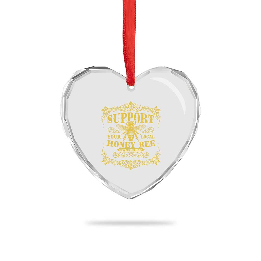 Funny Beekeeping Heart Crystal Glass Ornament Support Your Local Honey Bee Beekeeper TS11 Print Your Wear