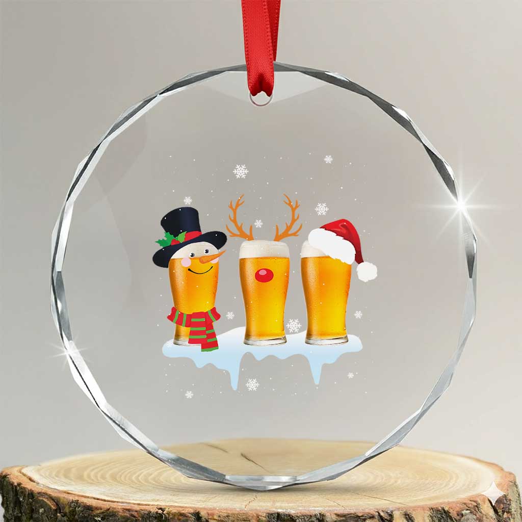 Funny Beer Crystal Glass Ornament Reindeer Santa Drinking Lovers TS10 Transparent Glass 3'' Circle Print Your Wear
