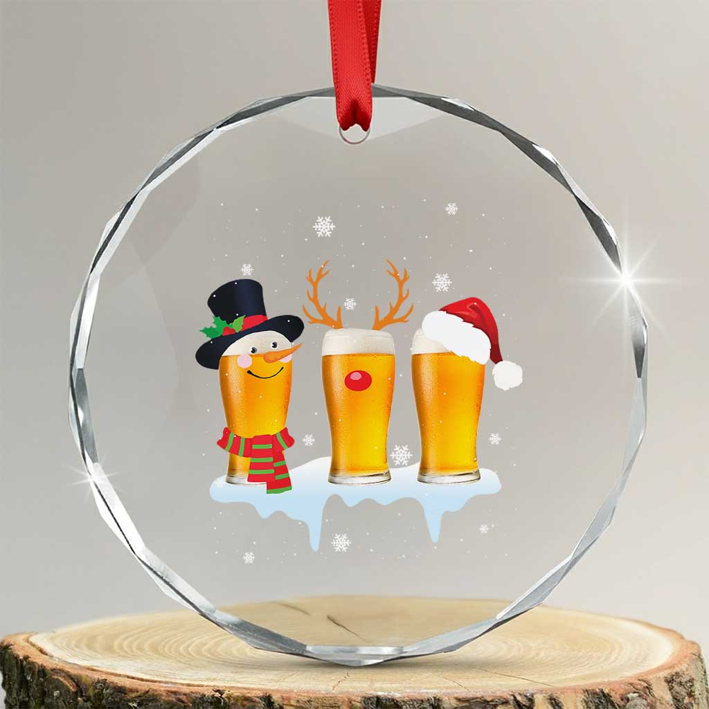 Funny Beer Crystal Glass Ornament Reindeer Santa Drinking Lovers TS10 Transparent Glass 3'' Circle Print Your Wear