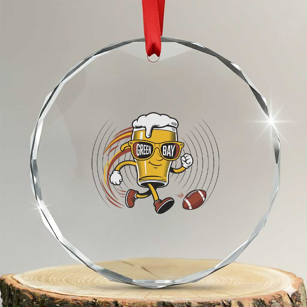 Funny Beer Mug Playing Football Crystal Glass Ornament Team Supporter Green Bay Gift TS12 Transparent Glass 3'' Circle Print Your Wear