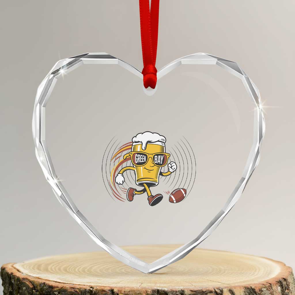 Funny Beer Mug Playing Football Heart Crystal Glass Ornament Team Supporter Green Bay Gift TS12 Transparent Glass 3'' Heart Print Your Wear