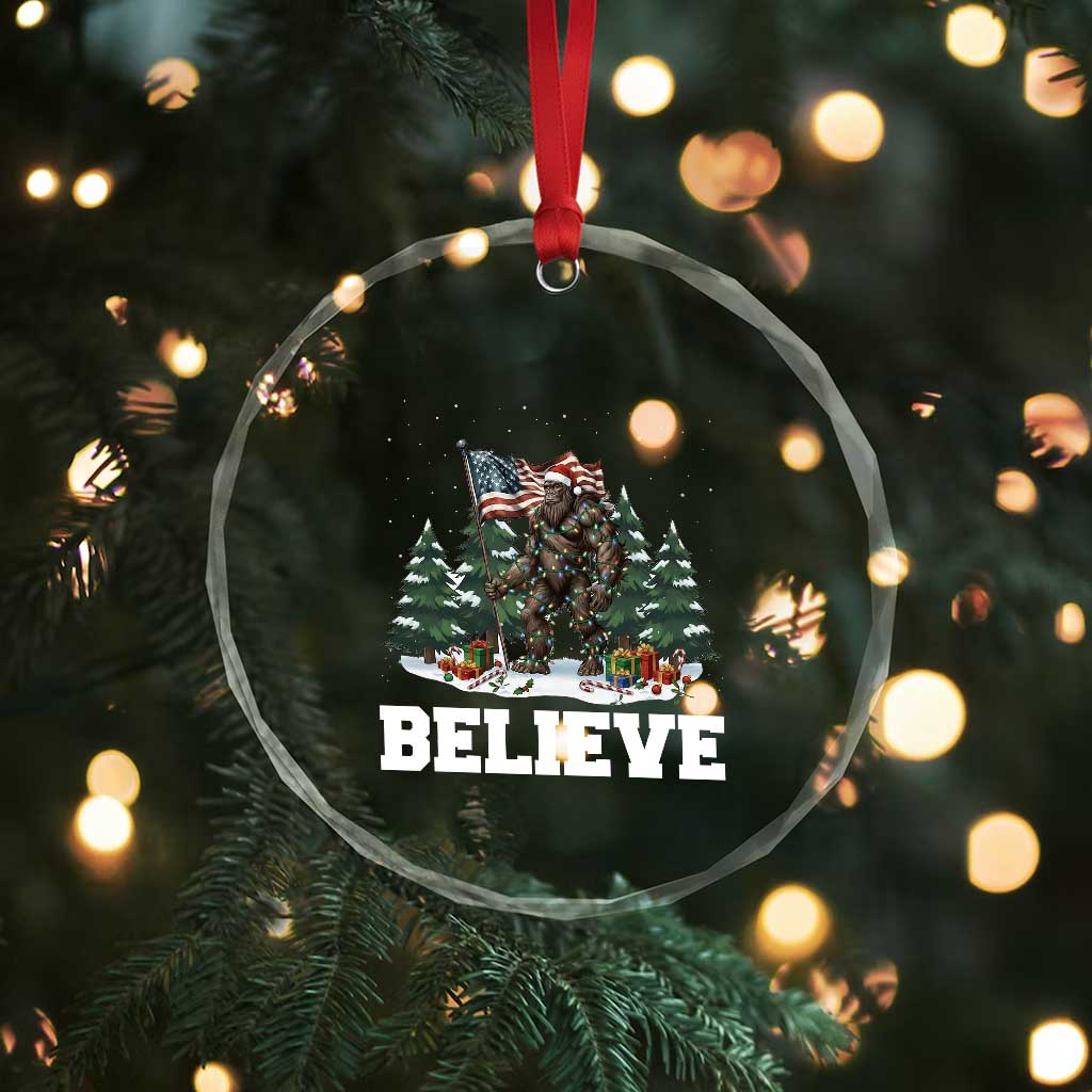 Funny Believe Bigfoot Christmas Crystal Glass Ornament American Flag Sasquatch Holiday Gift TS11 Print Your Wear
