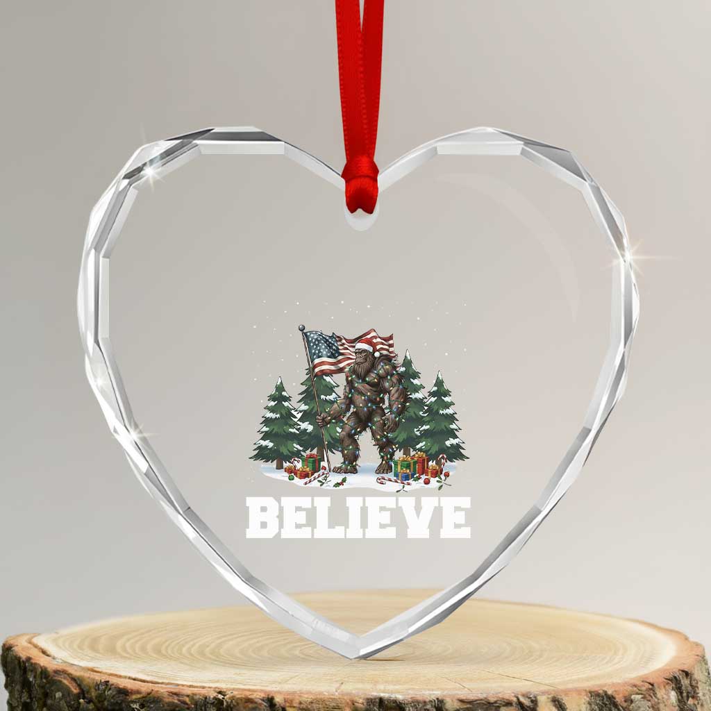 Funny Believe Bigfoot Christmas Heart Crystal Glass Ornament American Flag Sasquatch Holiday Gift TS11 Transparent Glass 3'' Heart Print Your Wear