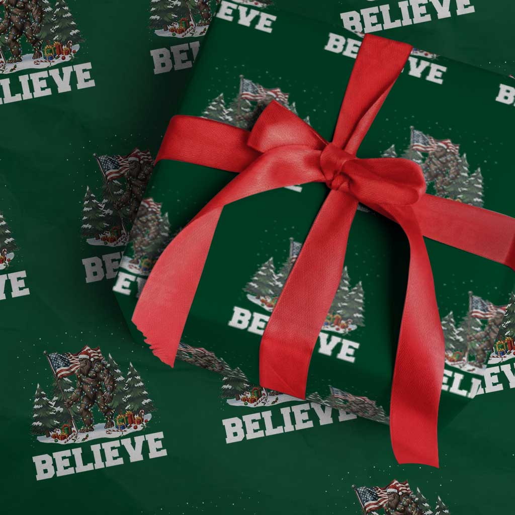 Funny Believe Bigfoot Christmas Wrapping Paper Roll American Flag Sasquatch Holiday Gift TS11 Green Print Your Wear