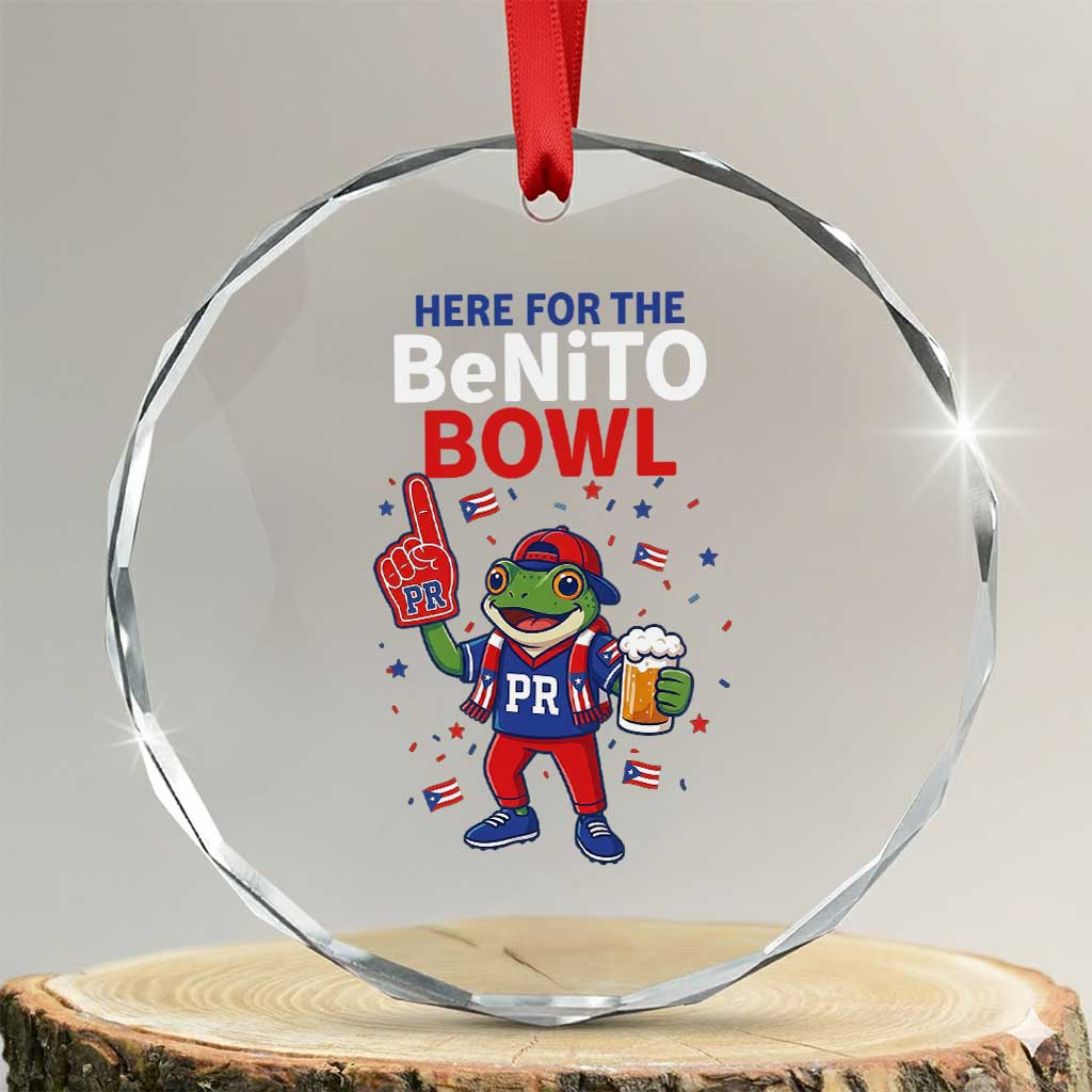 Funny Benito Bowl Puerto Rican Football Crystal Glass Ornament Coquí Frog Music Fan with Beer and Foam Finger TS02 Transparent Glass 3'' Circle Print Your Wear
