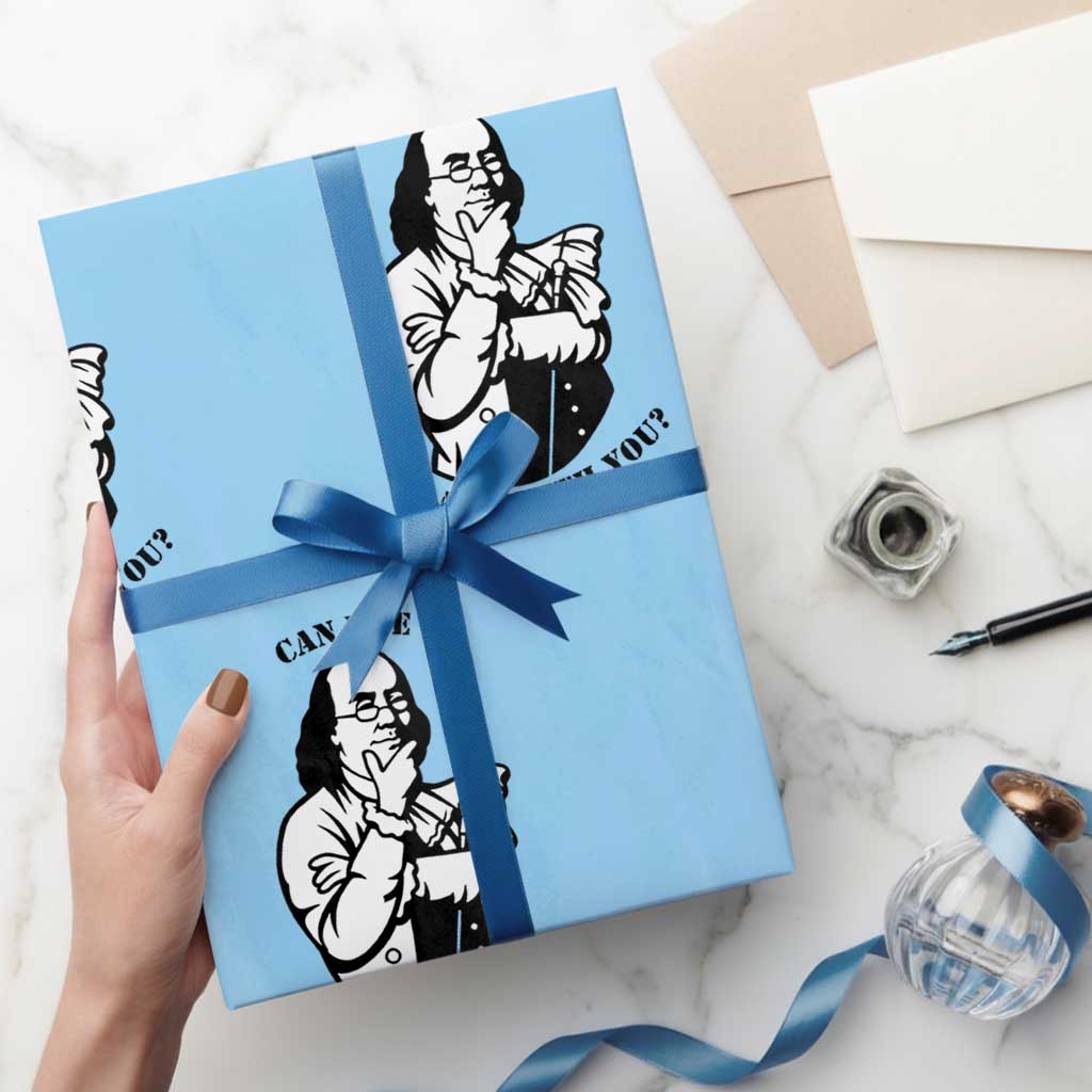 Funny Benjamin Franklin Wrapping Paper Roll Can I Be Frank With You TS12 Light Blue Print Your Wear