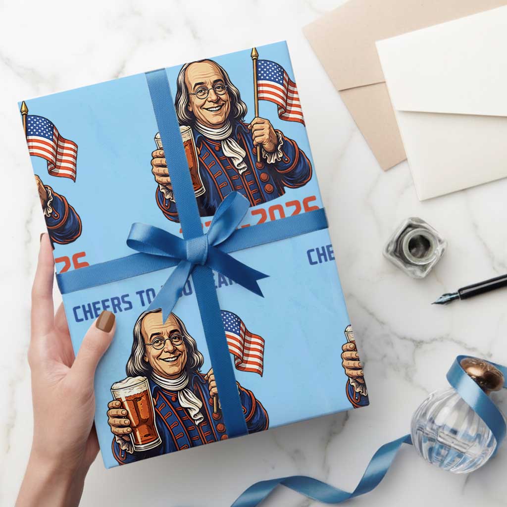 Funny Benjamin Franklin Wrapping Paper Roll Cheers To 250 Years TS12 Light Blue Print Your Wear