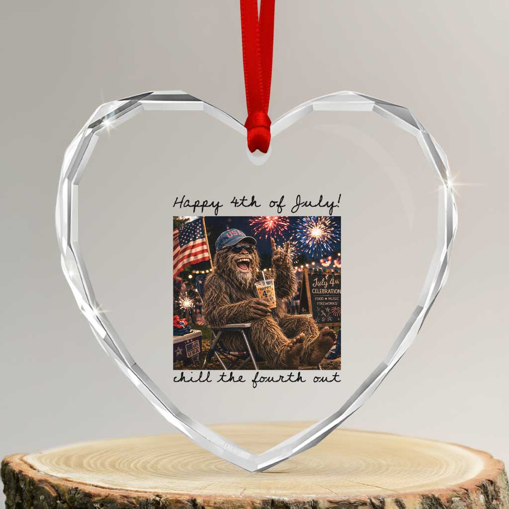 Funny Bigfoot 4th of July Heart Crystal Glass Ornament Patriotic Sasquatch American Flag Party Festival TS14 Transparent Glass 3'' Heart Print Your Wear