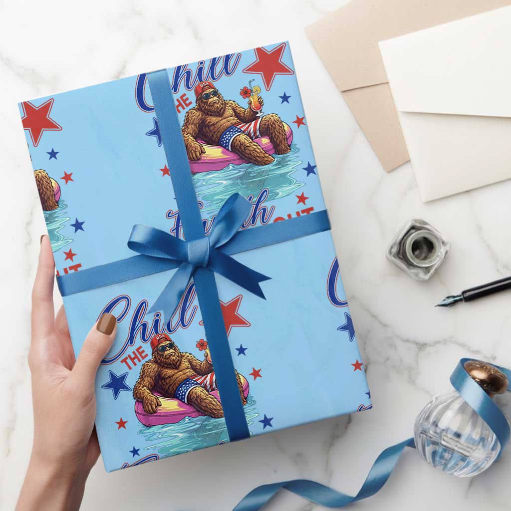 Funny Bigfoot 4th Of July Wrapping Paper Roll Chill The Fourth Out TS12 Light Blue Print Your Wear