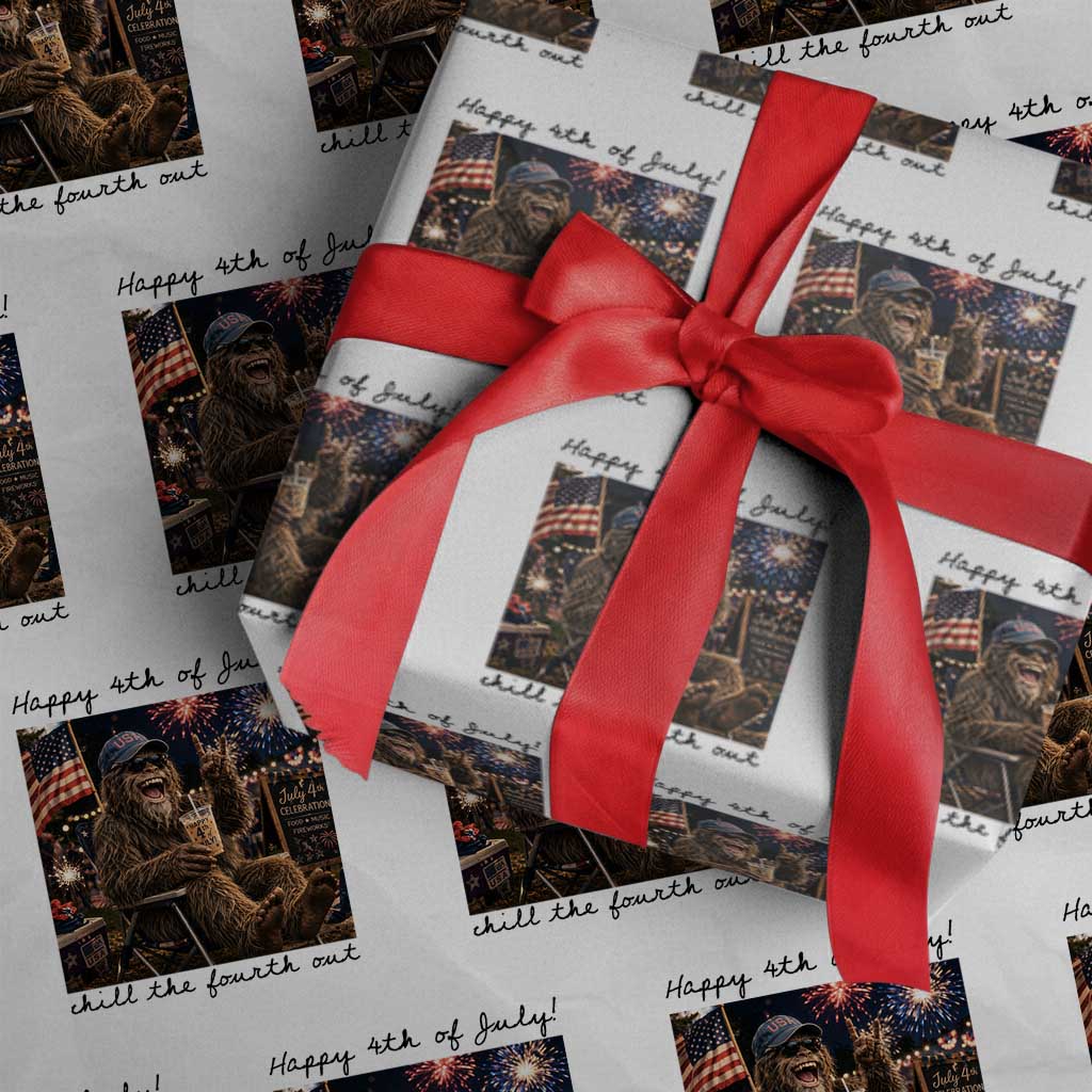 Funny Bigfoot 4th of July Wrapping Paper Roll Patriotic Sasquatch American Flag Party Festival TS14 White Print Your Wear