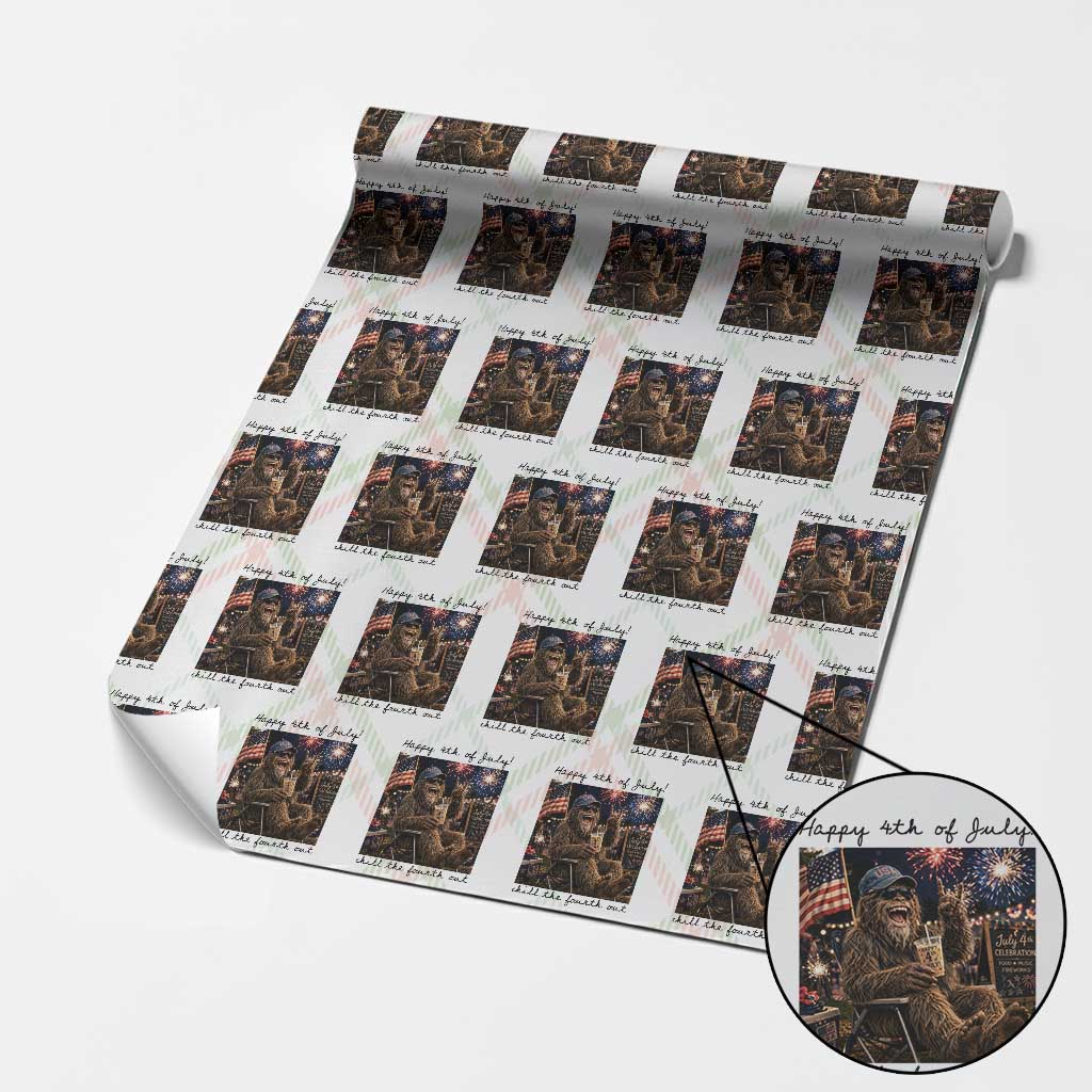 Funny Bigfoot 4th of July Wrapping Paper Roll Patriotic Sasquatch American Flag Party Festival TS14 Christmas Plaid Print Your Wear